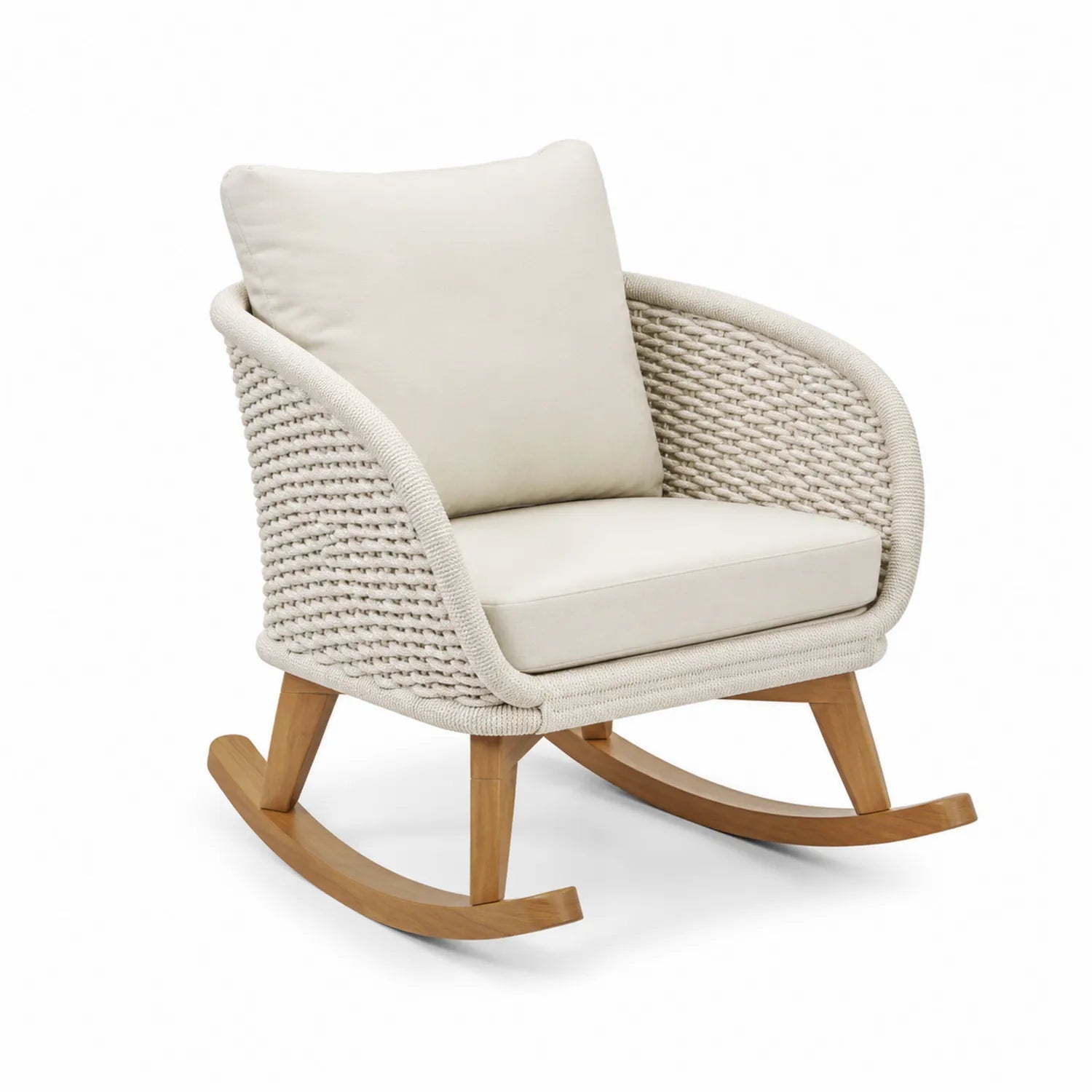 Schaukelstuhl aus Holz und Seil Beige