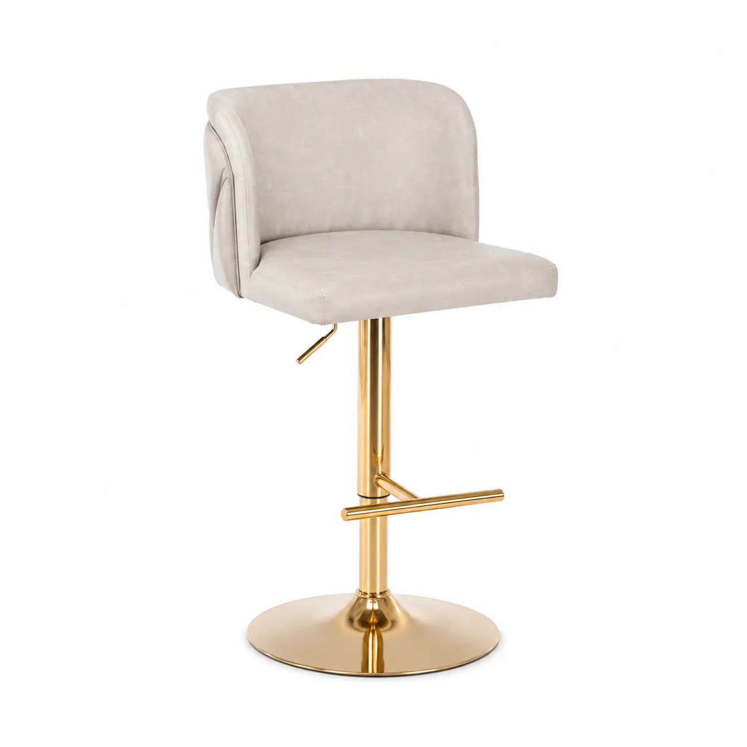 Barhocker mit Stahlrahmen und Mikrofaserbezug in Beige und Gold