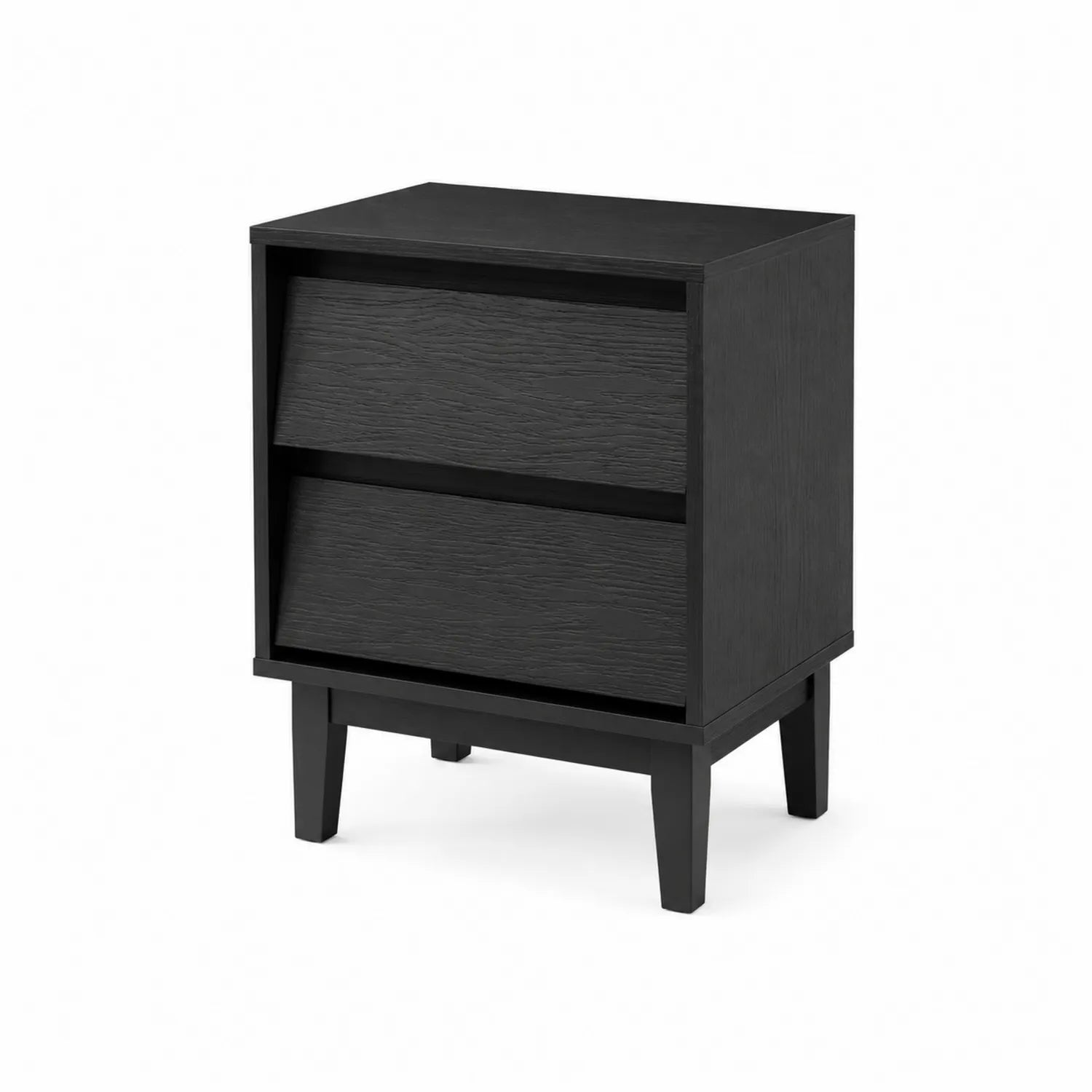 Holz Nachttisch mit 2 Schubladen Schwarz