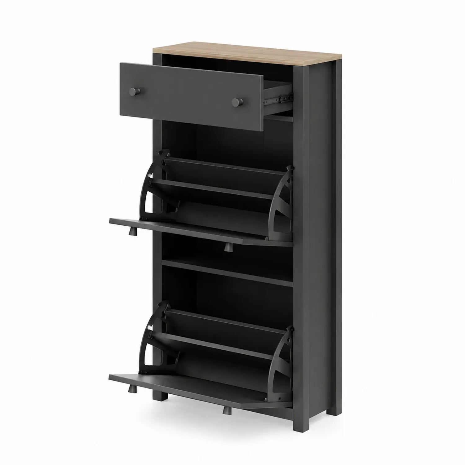 Schuhschrank mit Schublade Schwarz MDF