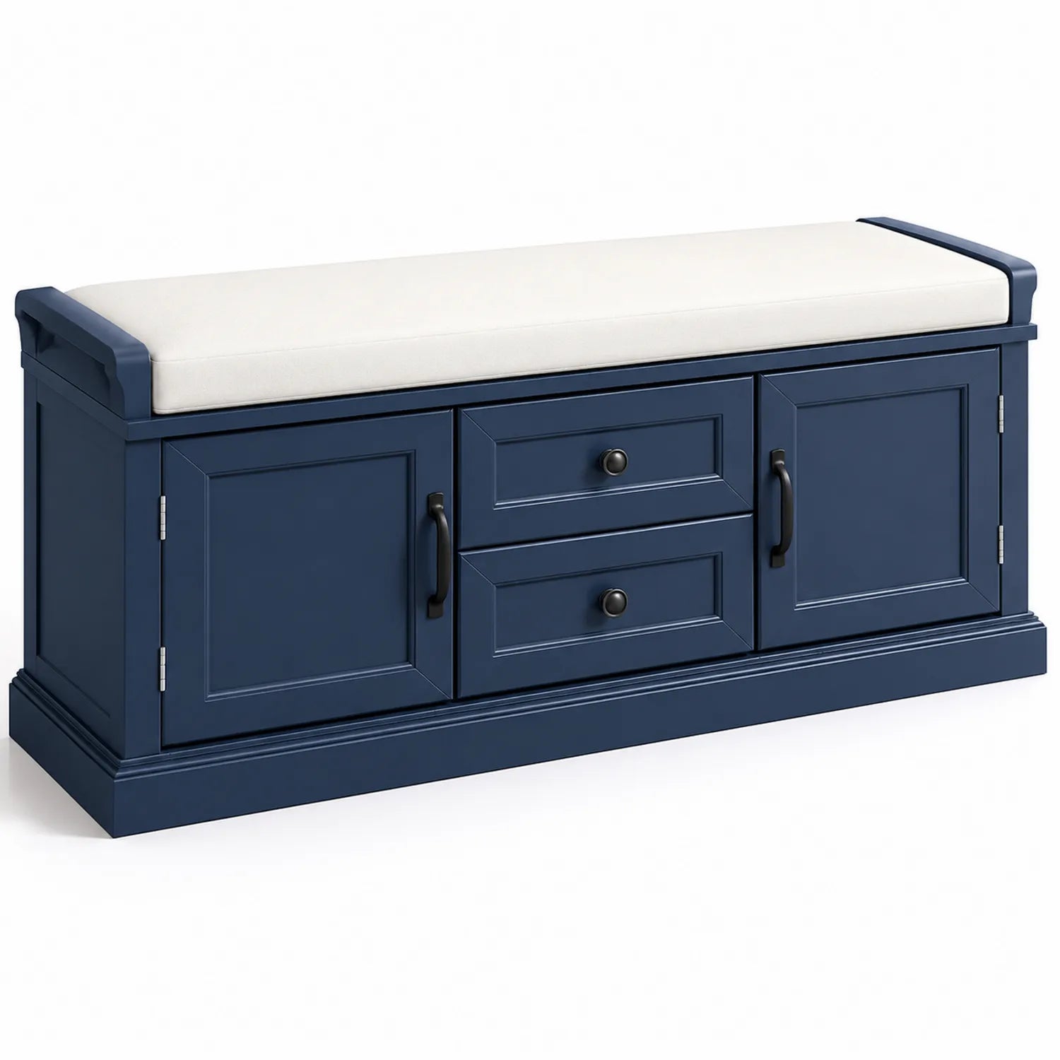 Holzbank mit Stauraum und Polyesterkissen Blau 120x40x50 cm
