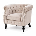 Chesterfield Samt Sessel mit Holzbeinen Beige