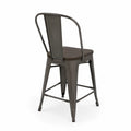 Barhocker aus Metall mit Rückenlehne, Stahl, Braun/Grau