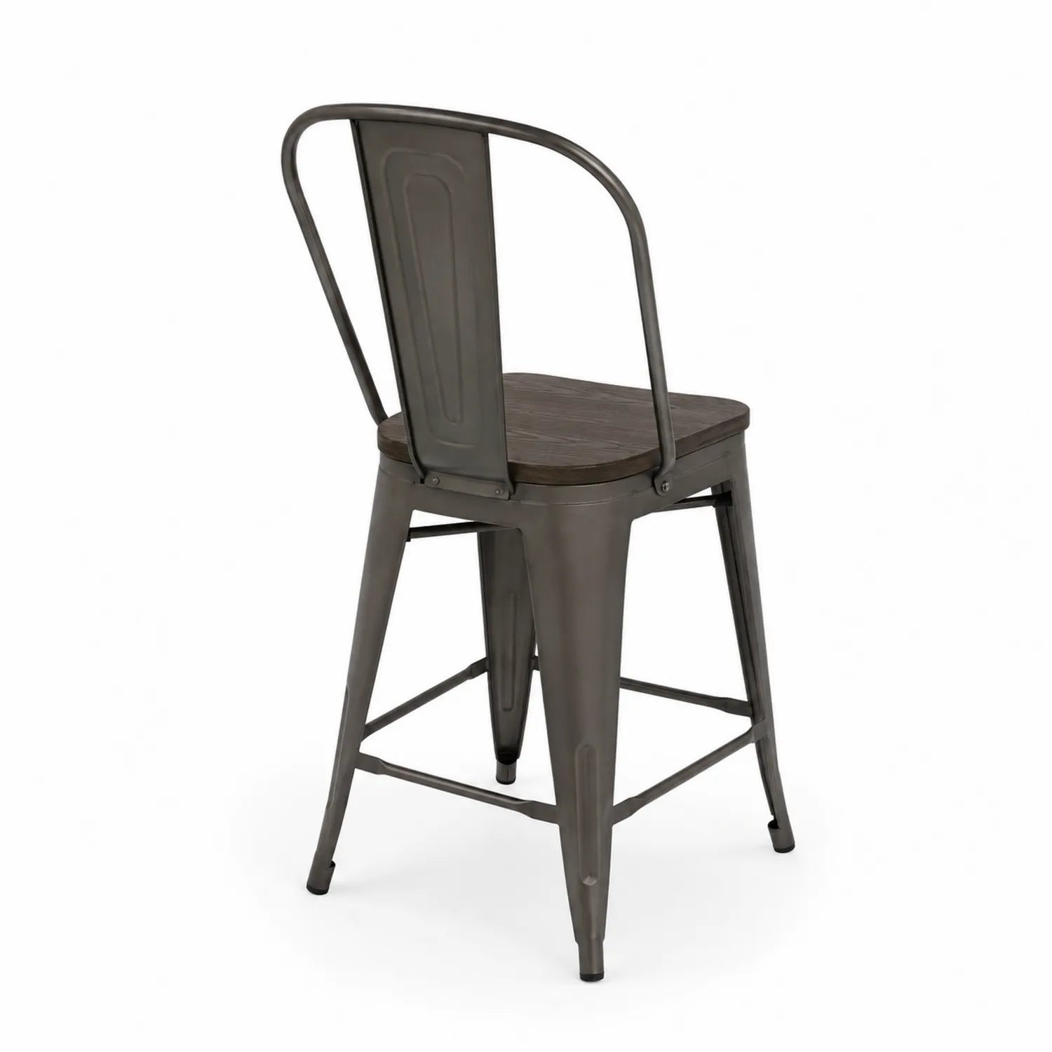 Barhocker aus Metall mit Rückenlehne, Stahl, Braun/Grau