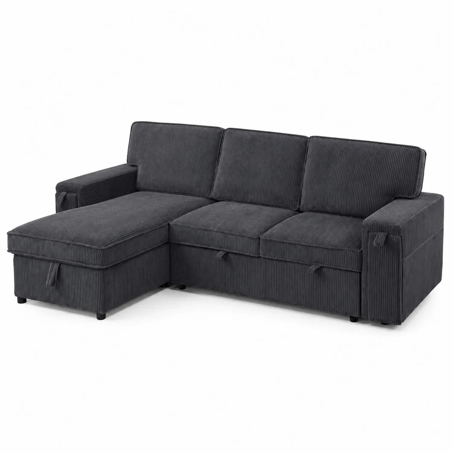 Ecksofa aus Cordstoff mit Stauraum Dunkelgrau