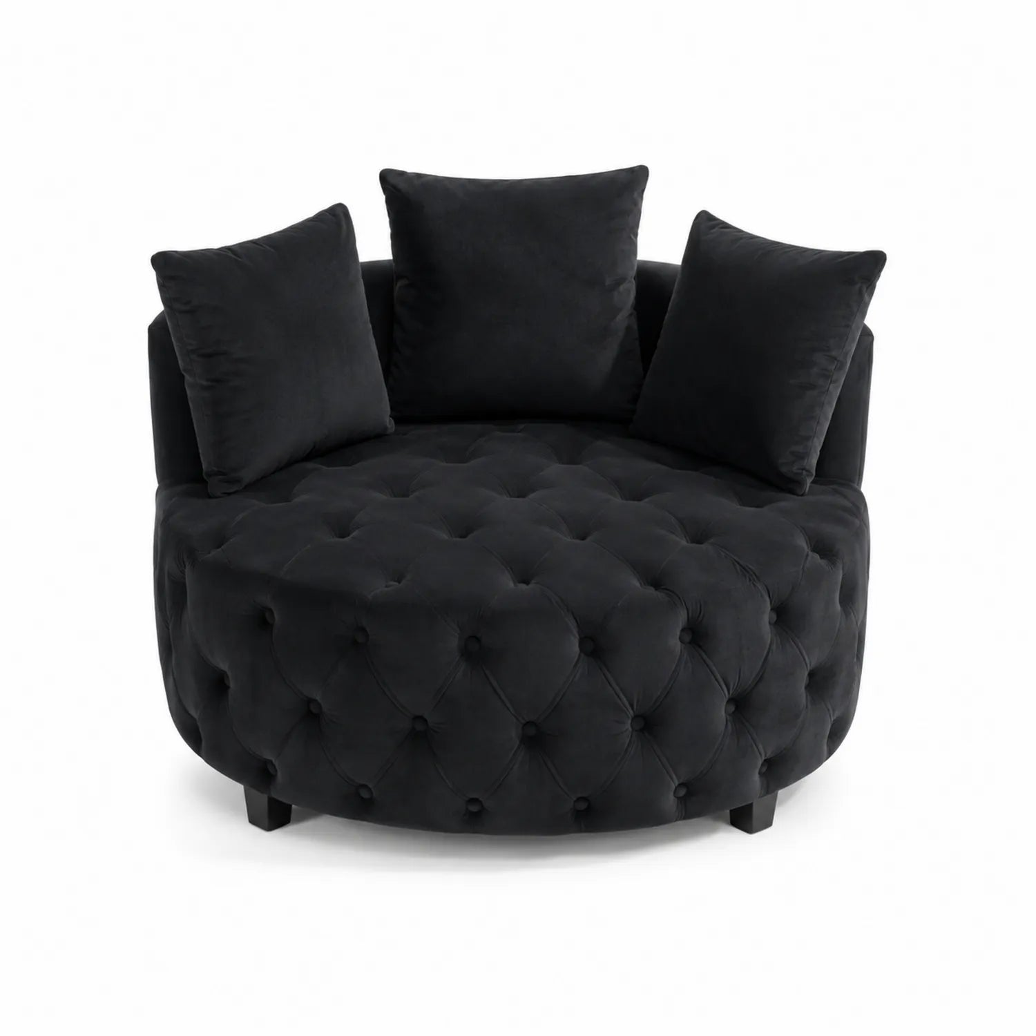 Rundes Sofa mit Kissen, Samt, Schwarz, Durchmesser 120 cm