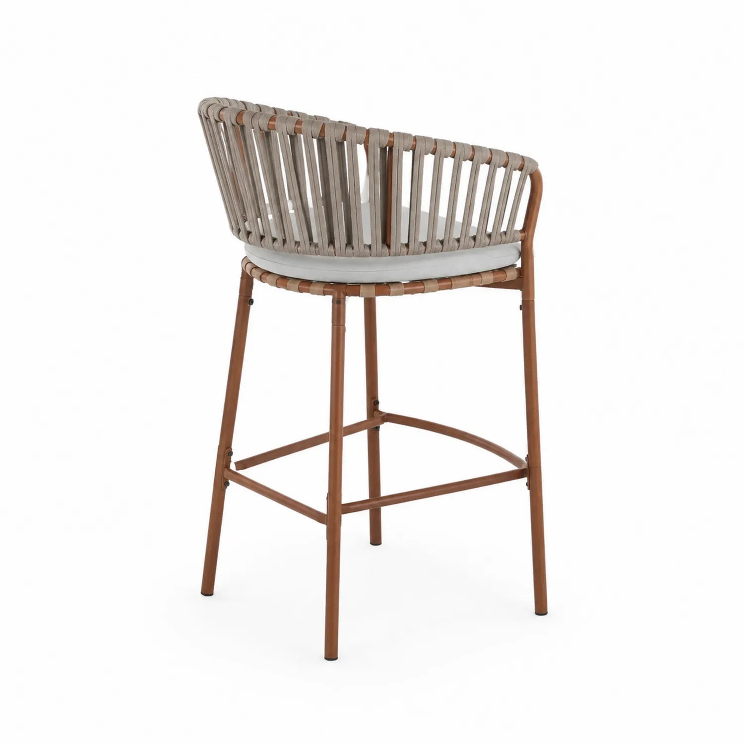 Outdoor Barstuhl mit Rattan und Metall, Hellgrau, 42x100 cm