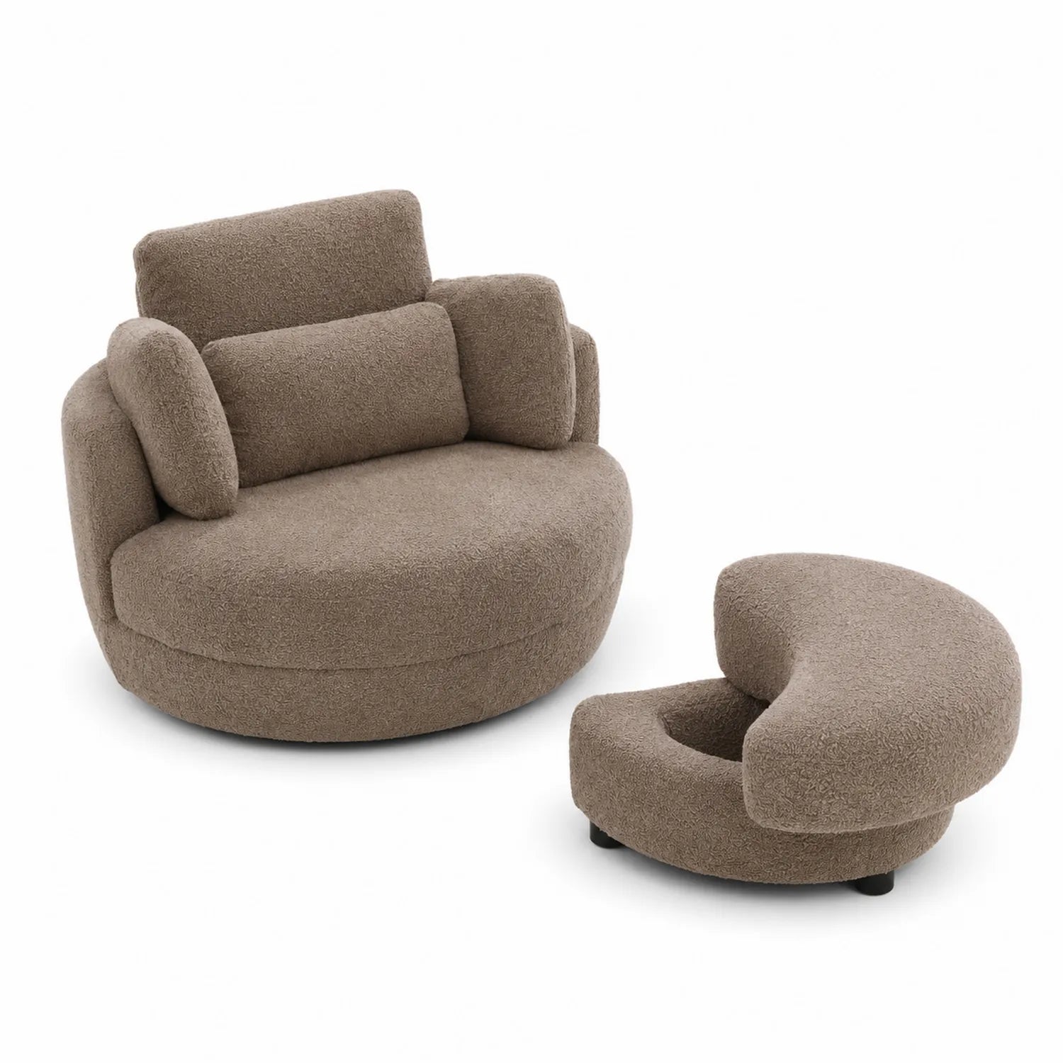 Rundes Stoffmöbel-Set Braun, Sessel mit Hocker