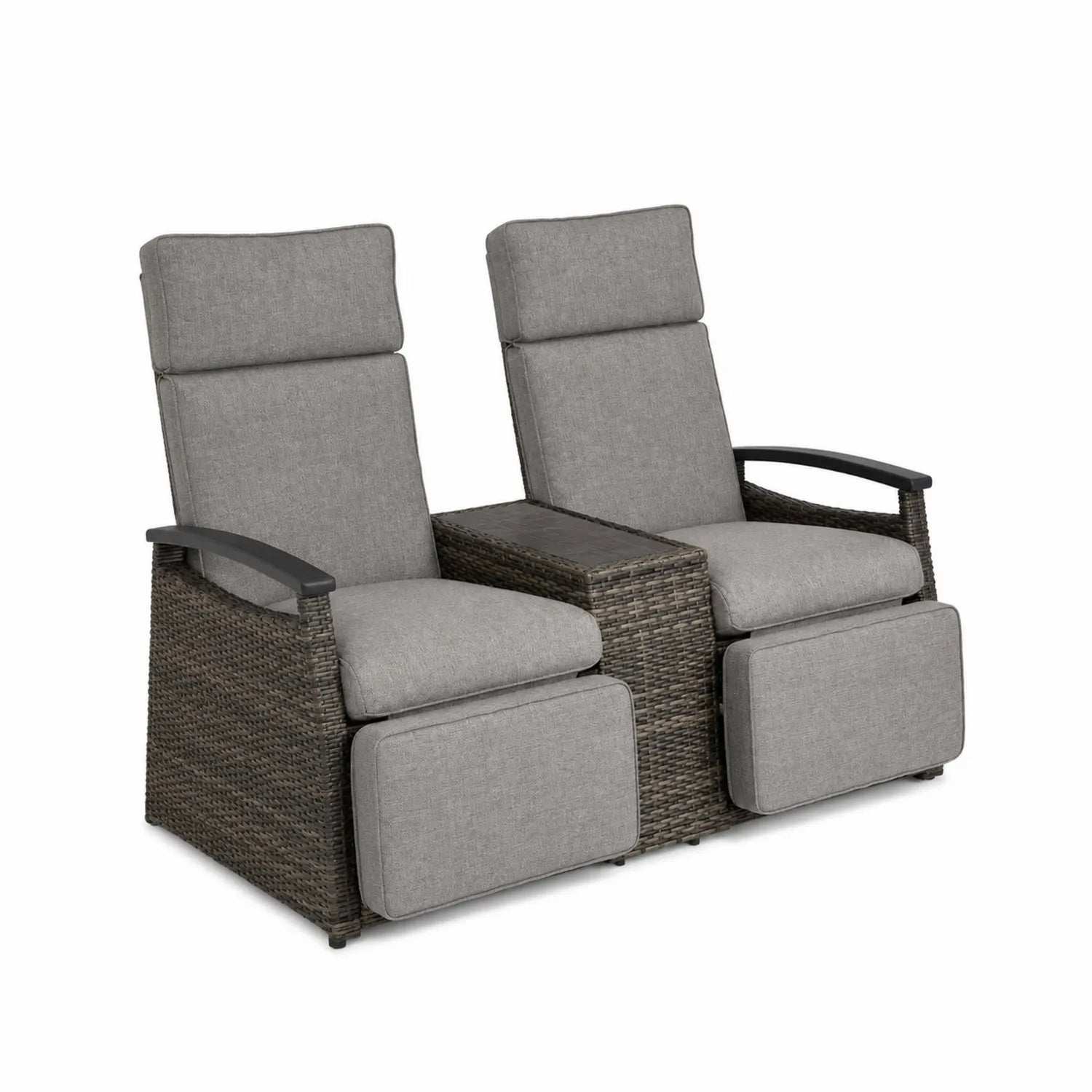 Garten-Rattansessel-Set mit Kissen, Kunststoffgeflecht, Grau