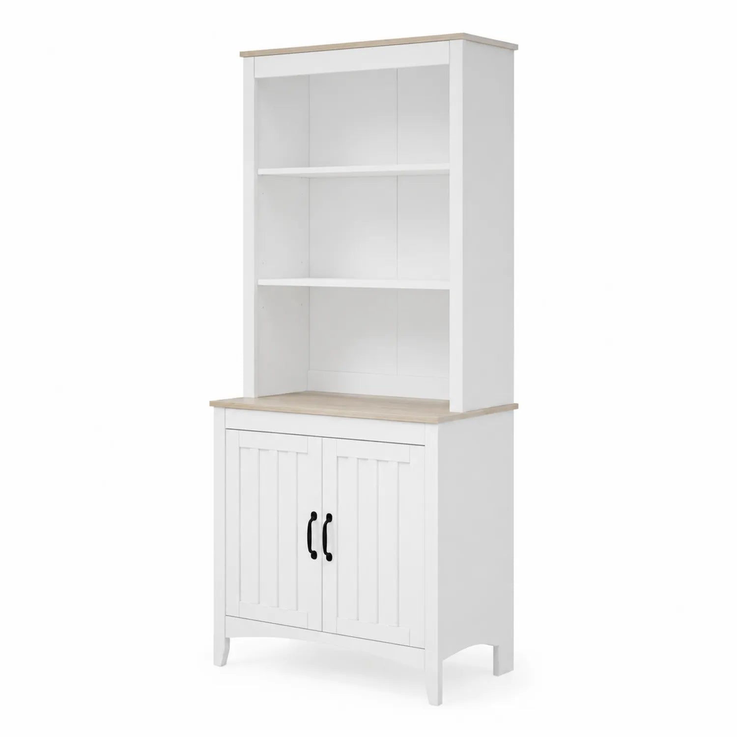Weißes Sideboard mit 2-türigem Aufsatz aus MDF und Kiefernholz