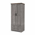 Holz Kleiderschrank mit 2 Türen und 2 Schubladen Grau 200x80x50 cm