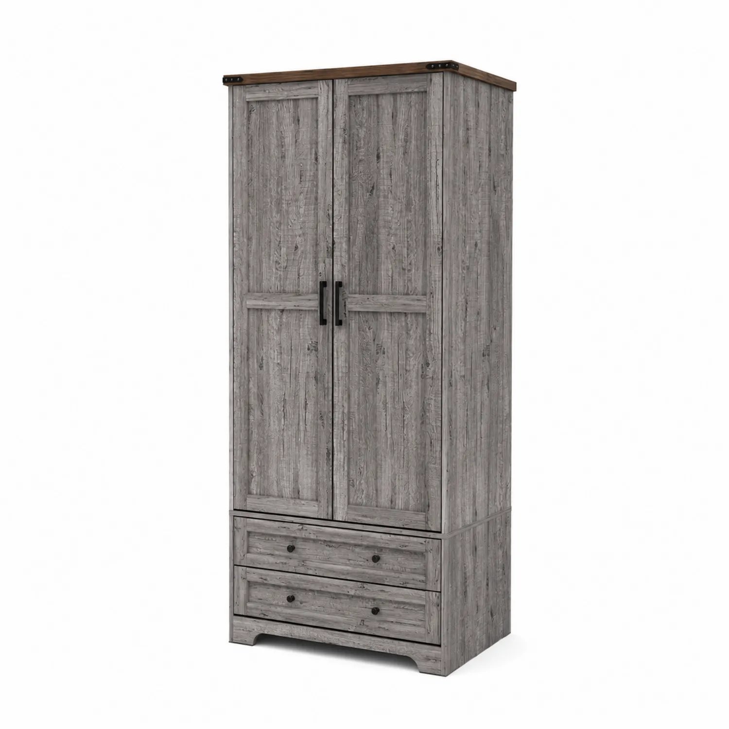Holz Kleiderschrank mit 2 Türen und 2 Schubladen Grau 200x80x50 cm