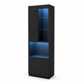 Schrank mit LED-Beleuchtung MDF und Glas Schwarz 60x40x200cm