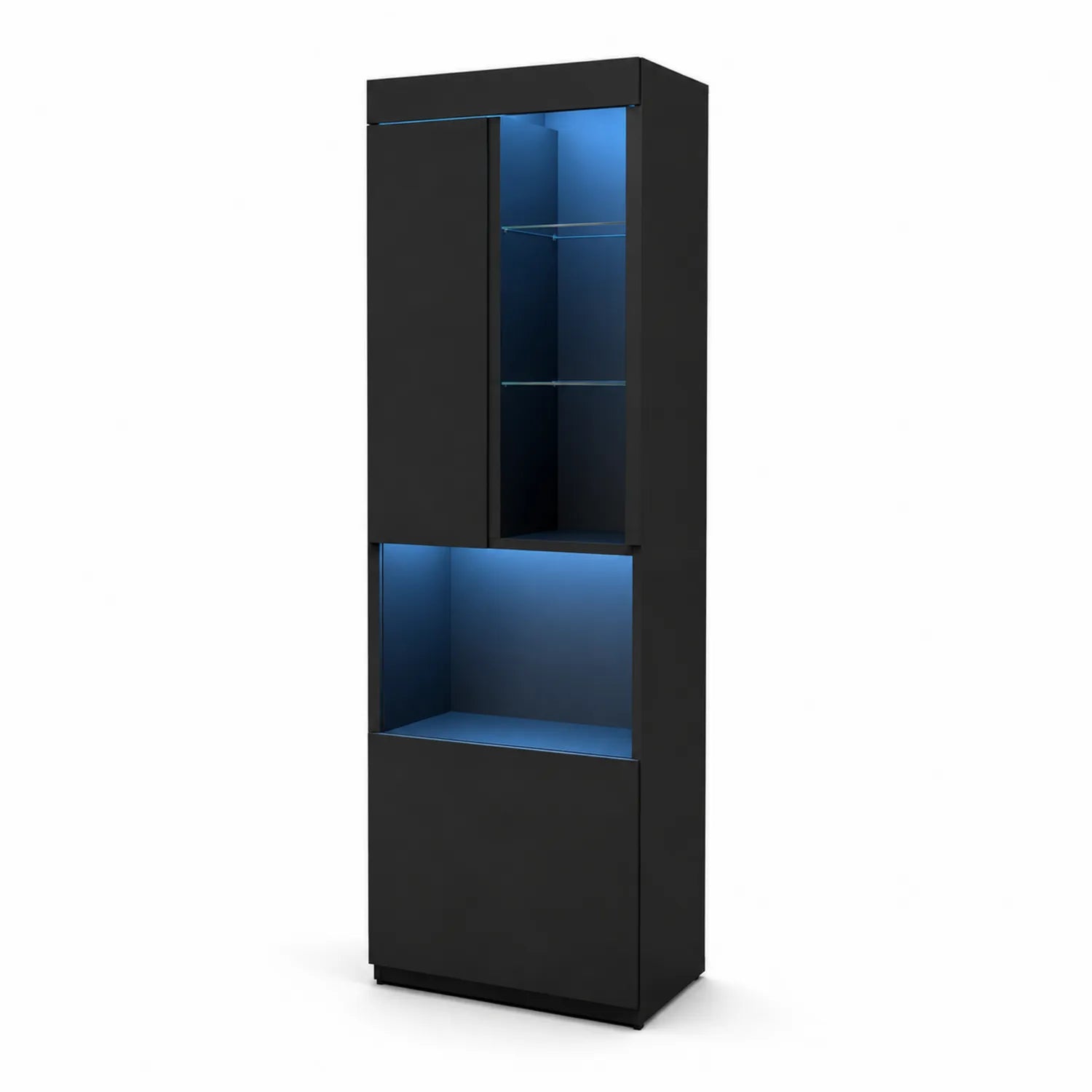 Schrank mit LED-Beleuchtung MDF und Glas Schwarz 60x40x200cm