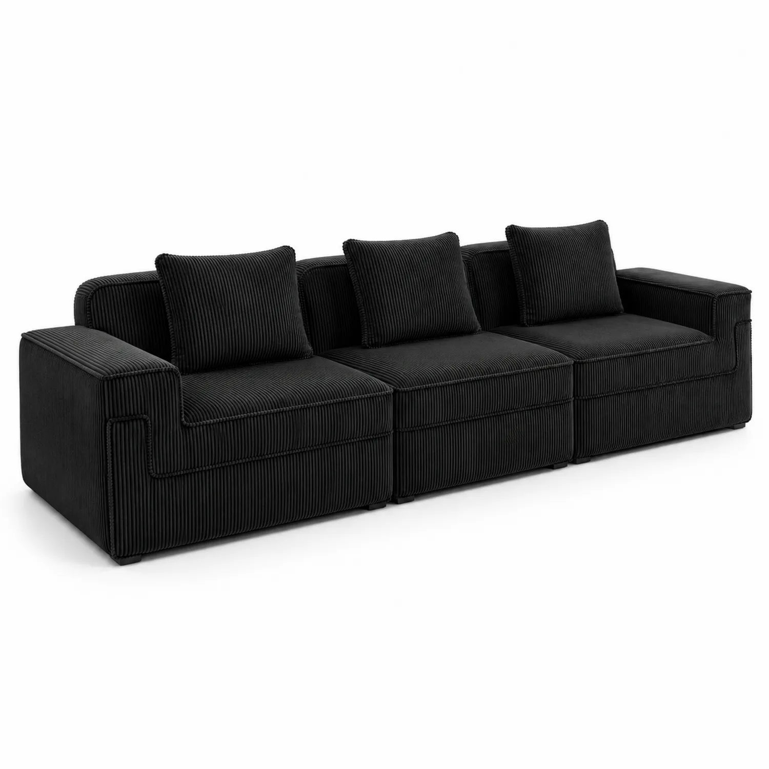 Modulares 3-Sitzer Sofa aus Cordstoff Schwarz