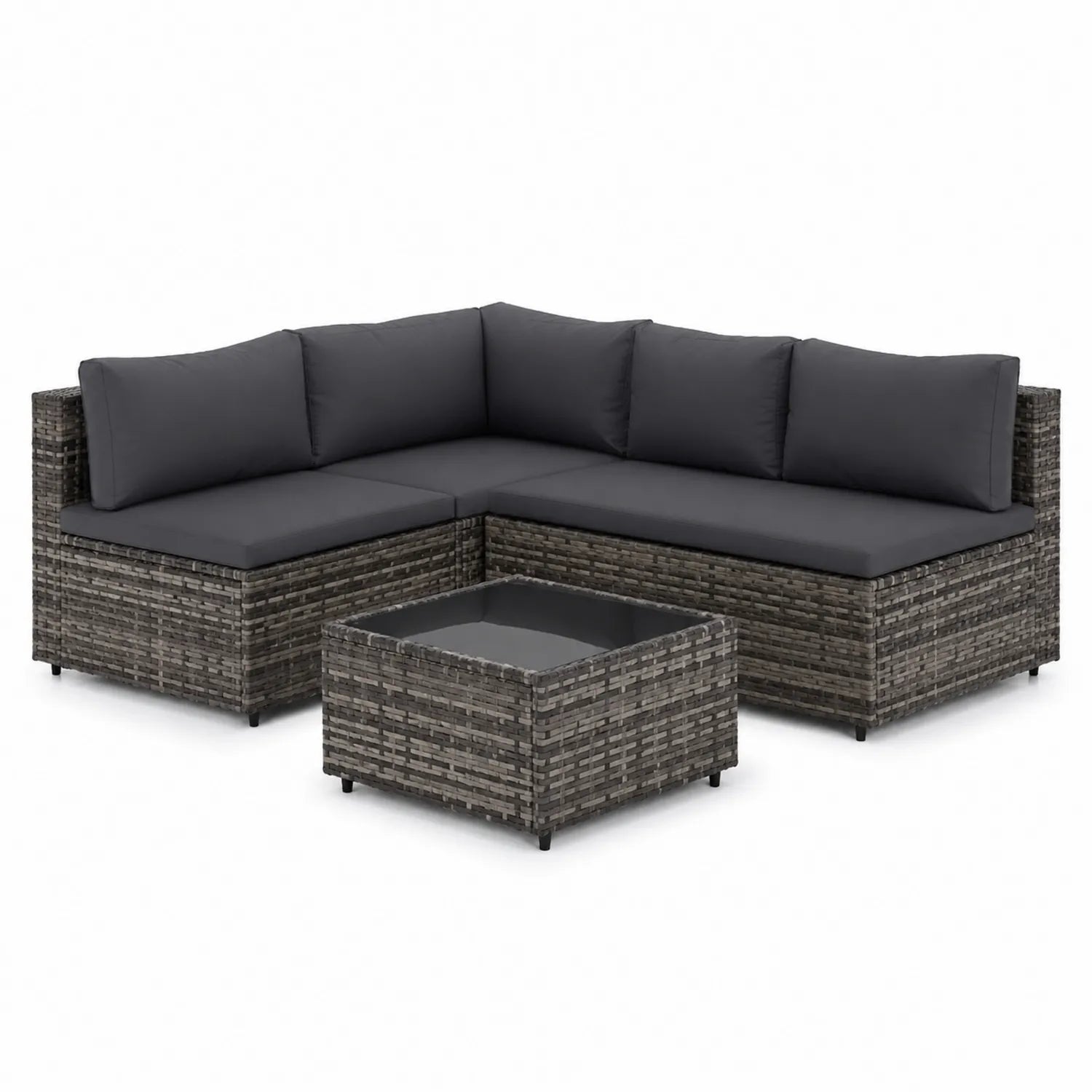 Gartenset Ecksofa aus Polyrattan mit Couchtisch Dunkelgrau