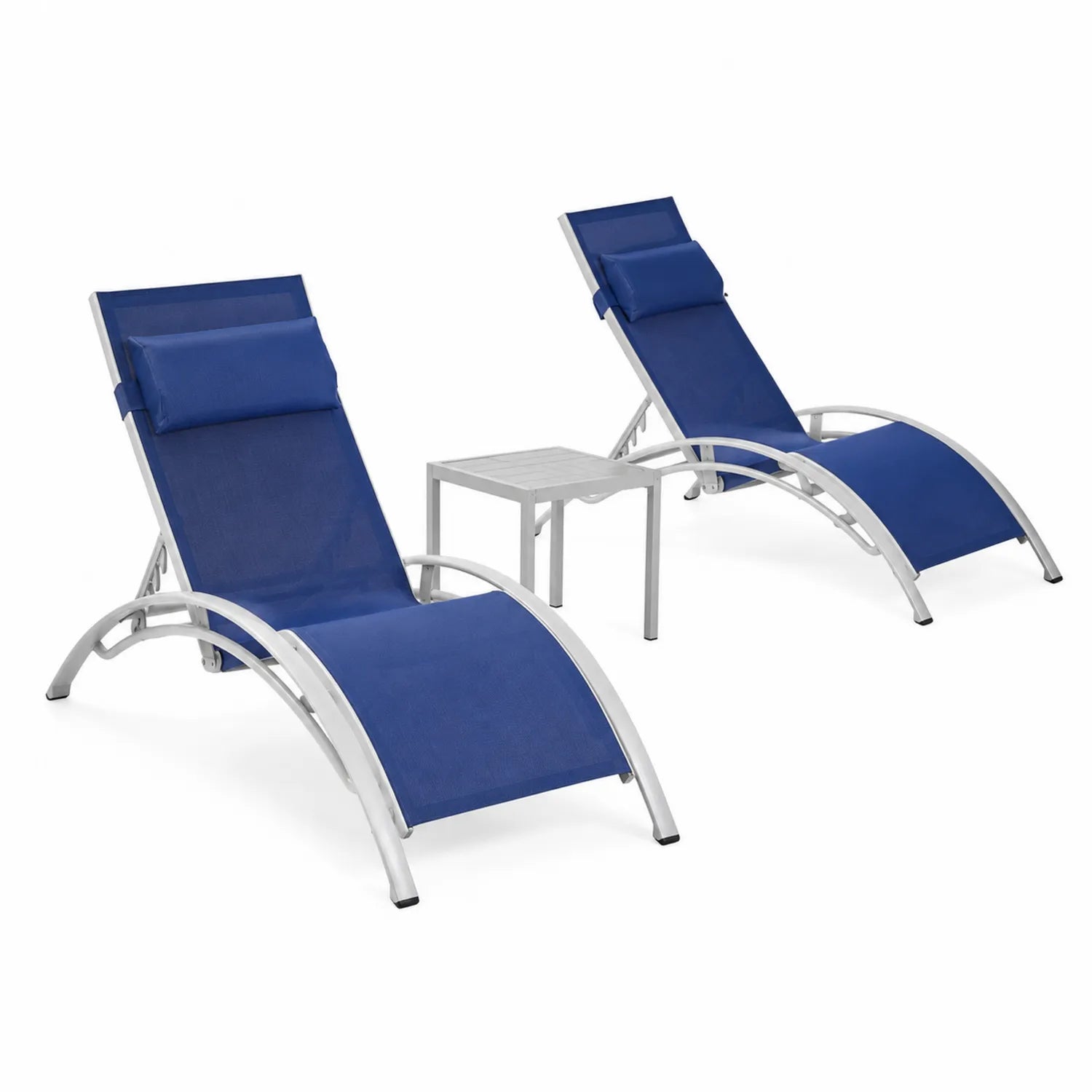 Gartenliege Set Aluminium Textilene Blau 3-teilig