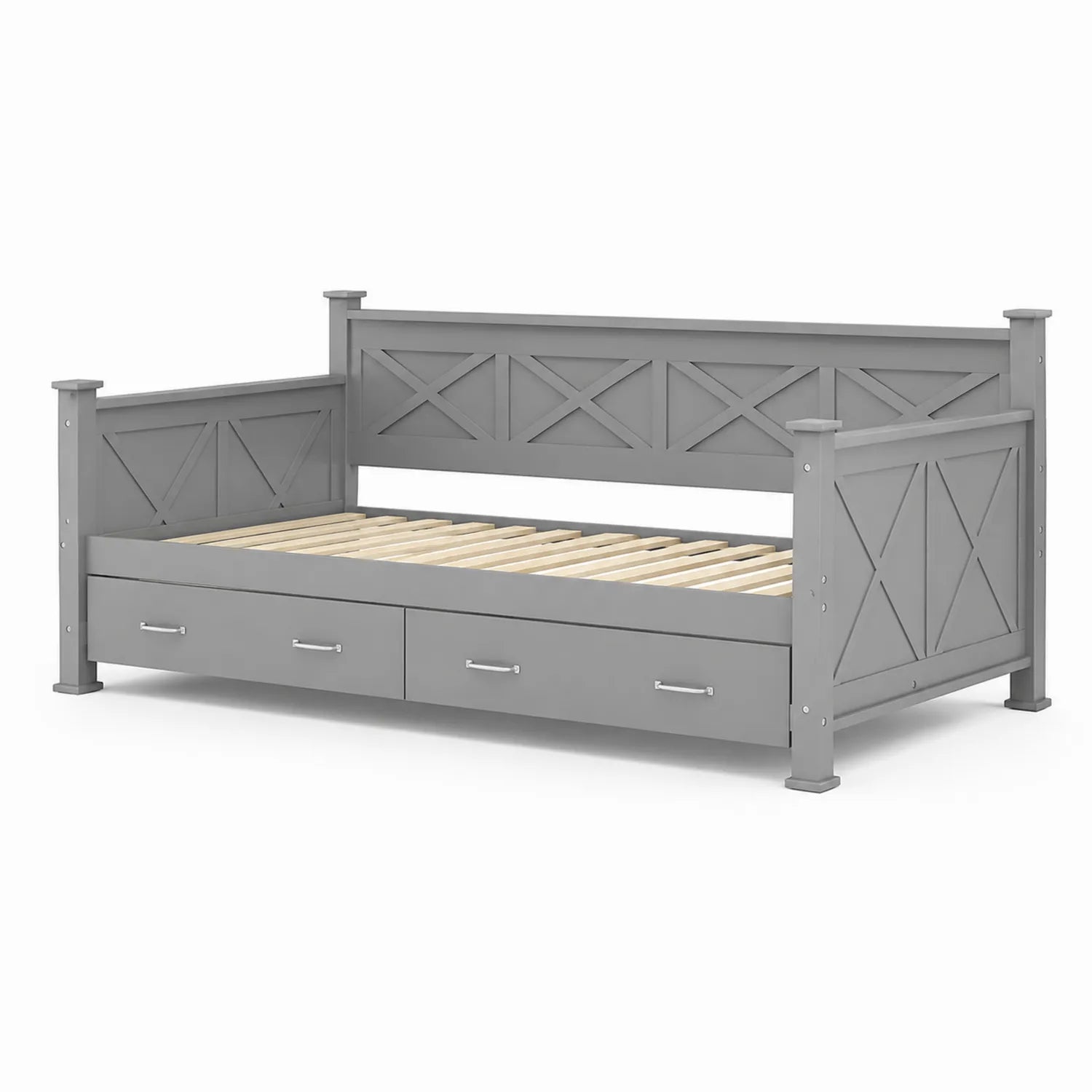 Tagesbett Einzelbett mit Schubladen Kiefernholz Grau 200x90 cm