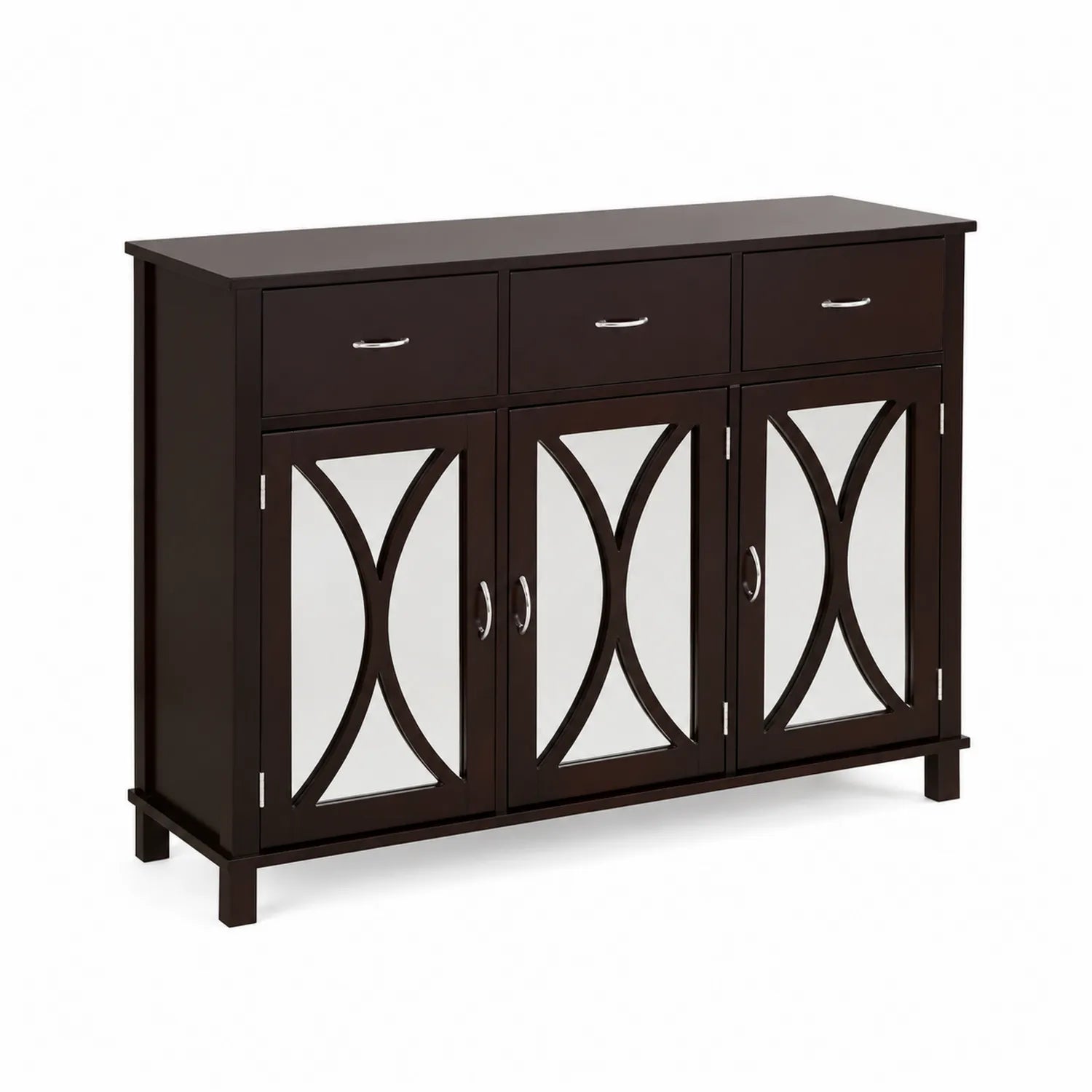 Sideboard mit Glasakzenten aus MDF Dunkelbraun 3 Schubladen 4 Türen