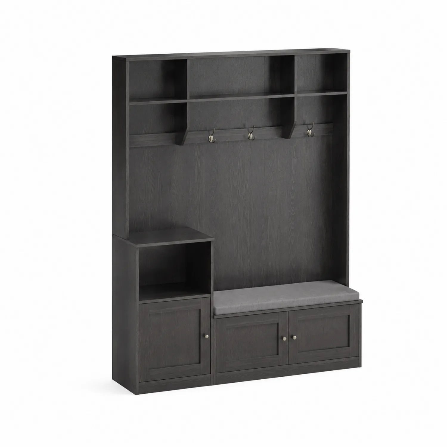 Garderobenbank mit Haken und Stauraum aus Spanplatte Dunkelgrau 200x150x40cm