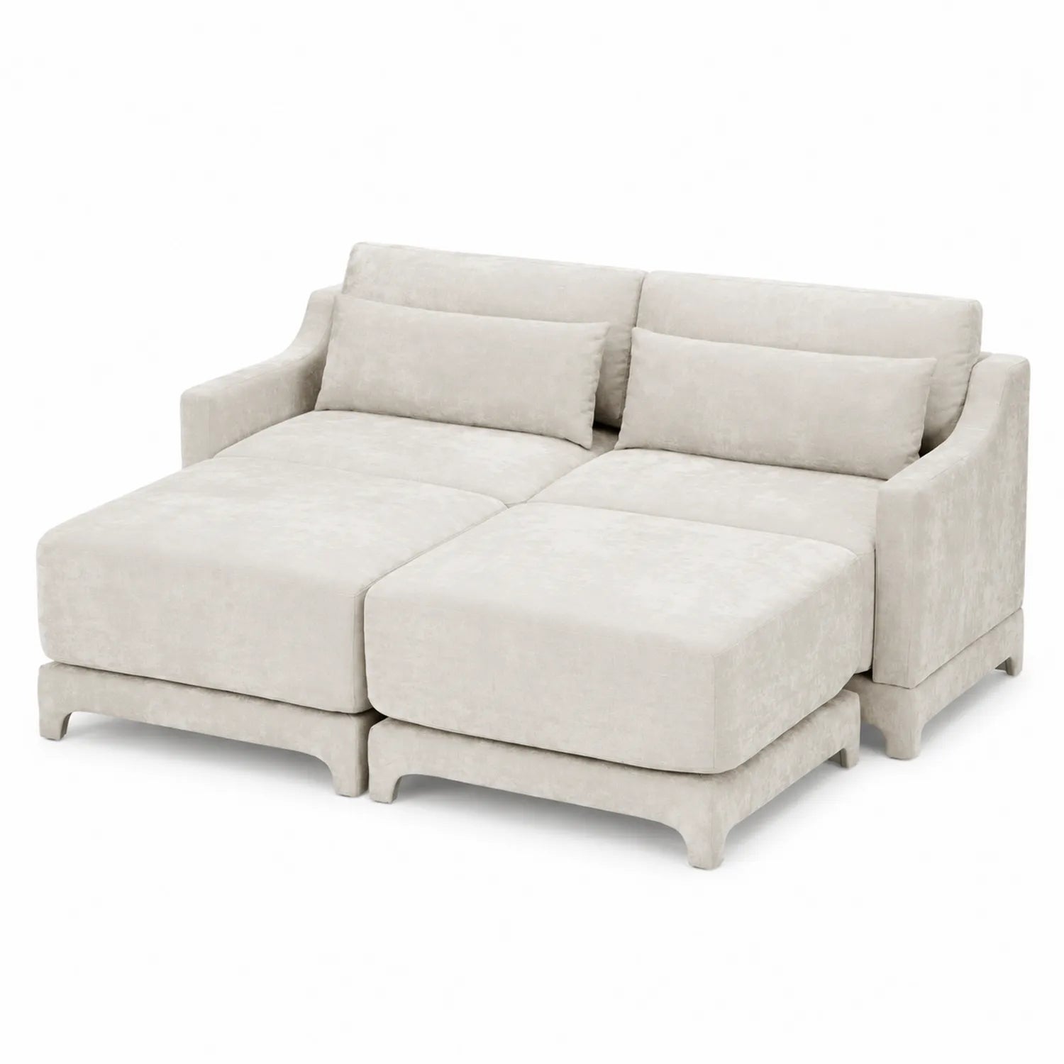 Ecksofa aus Polyestergewebe mit Hocker Beige