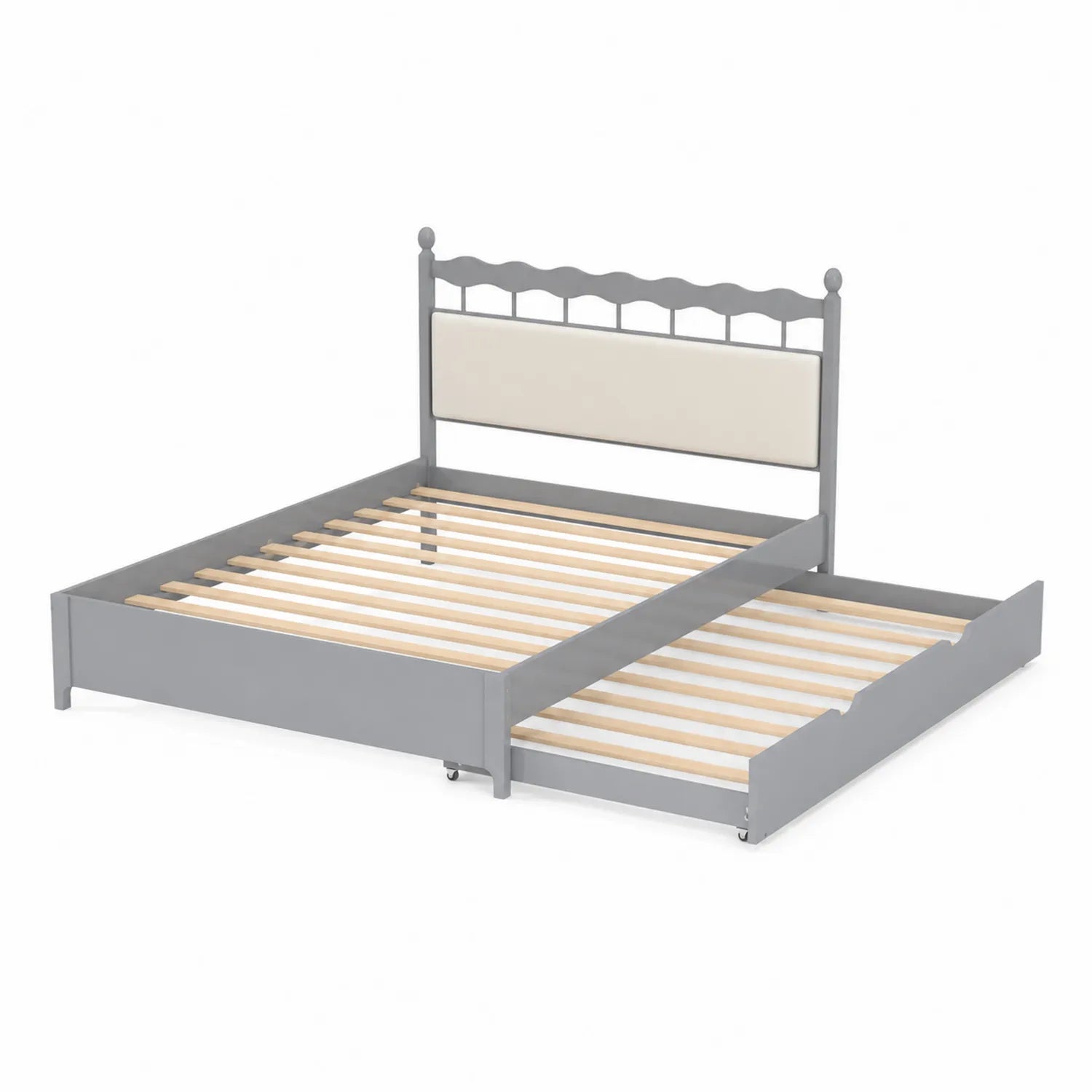 Kinderbett mit Ausziehbett aus Holz und Metall Grau/Beige 200x90 cm