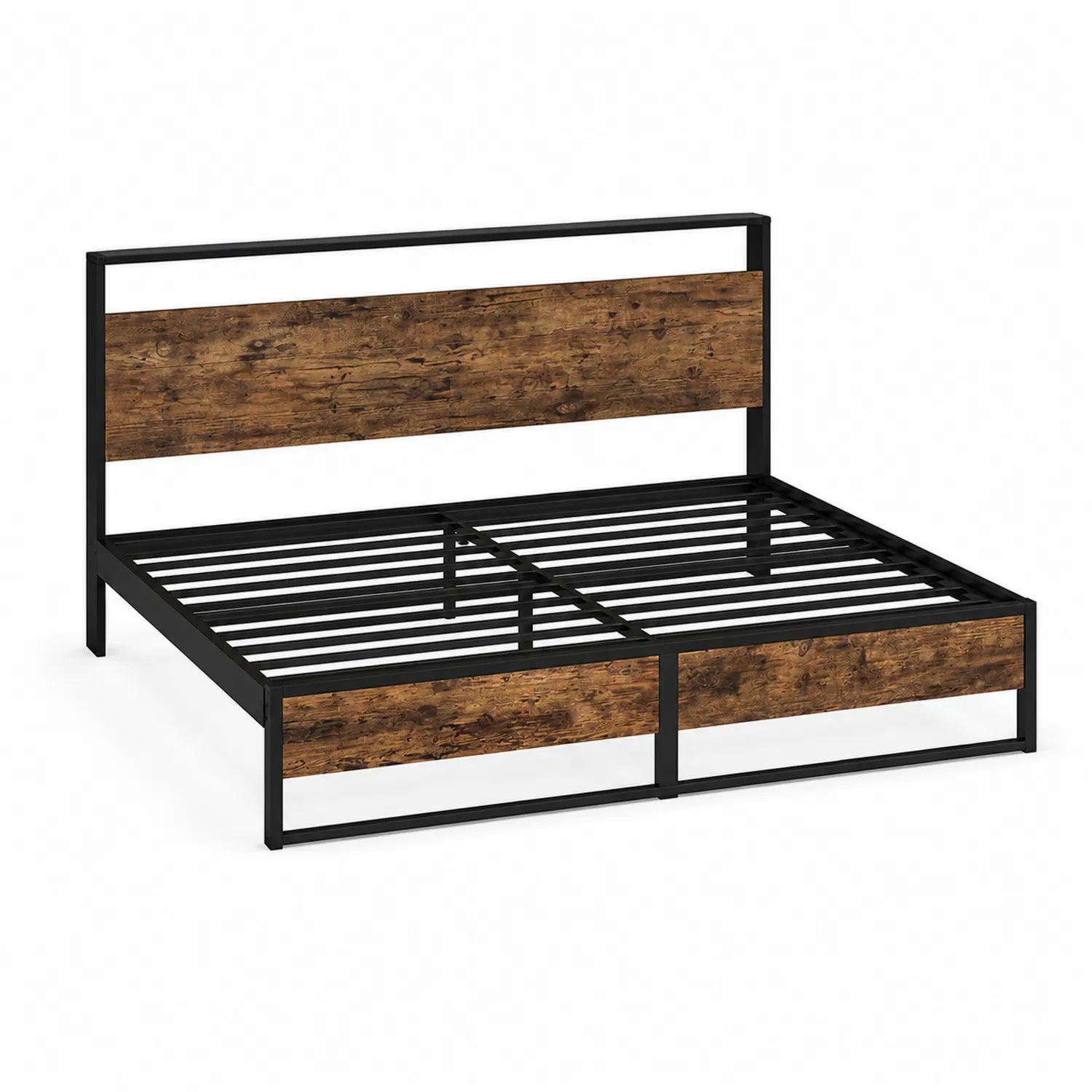 Metallbett mit Holzoptik Kopfteil Schwarz/Braun 200x180 cm