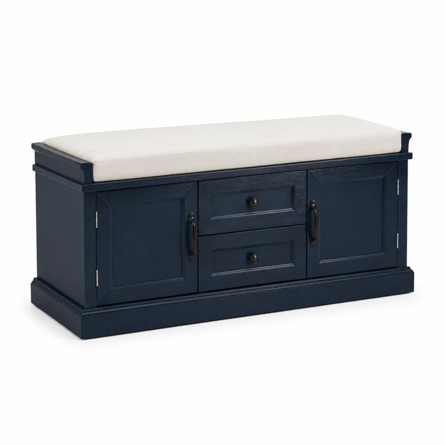 Holz Sitzbank mit Stauraum Dunkelblau Beige