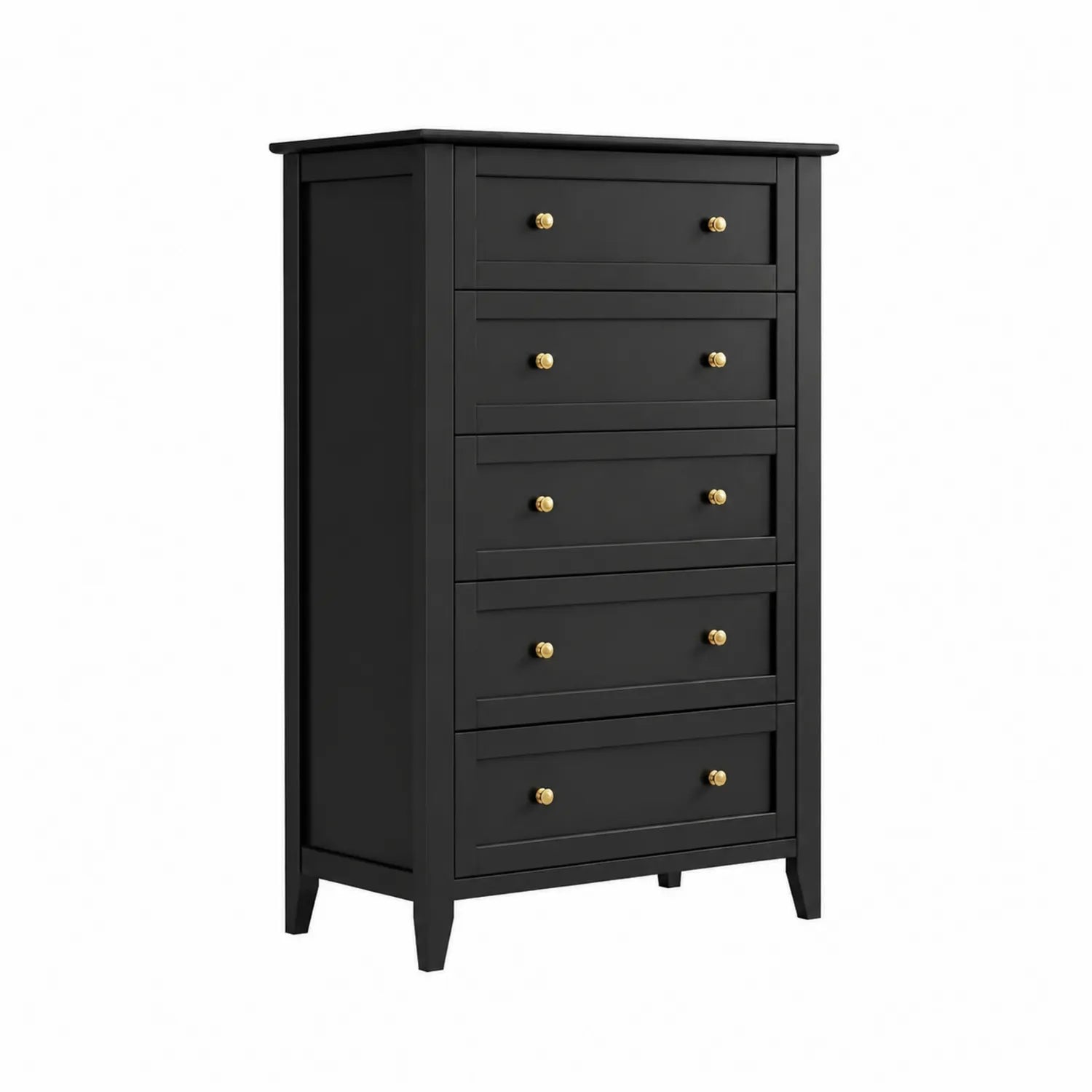 Schwarze Holzkommode mit 5 Schubladen