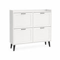 Schuhschrank mit 4 Klappen aus MDF Weiß 100x30x95 cm
