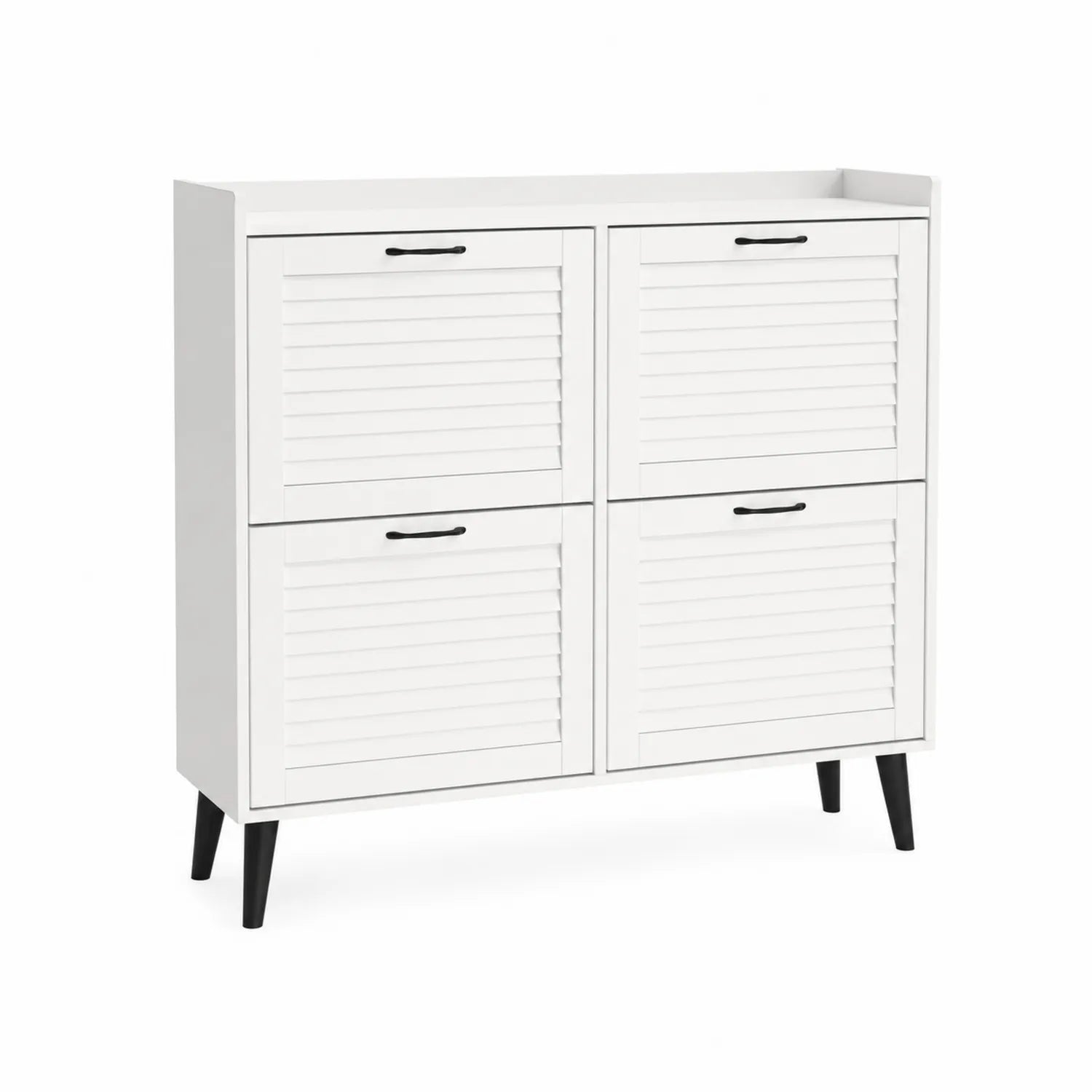 Schuhschrank mit 4 Klappen aus MDF Weiß 100x30x95 cm