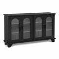 Holz TV-Schrank mit geriffeltem Glas Schwarz 120x35x80 cm