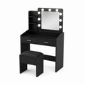 Schminktisch Set mit Spiegelbeleuchtung und Hocker, Holzwerkstoff, Schwarz