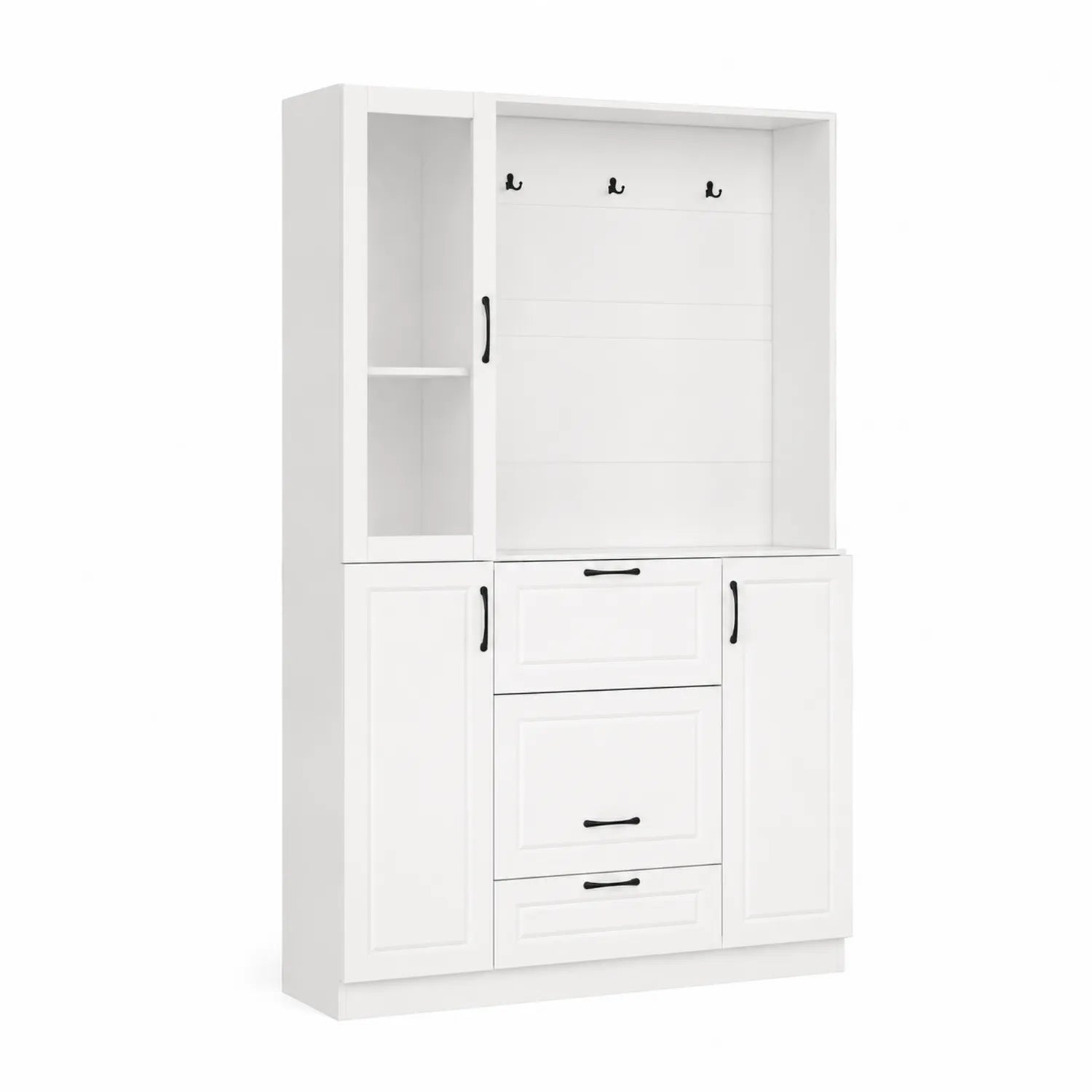 Garderobenschrank aus MDF mit 4 Haken und 3 Schubladen in Weiß 200x120x40 cm
