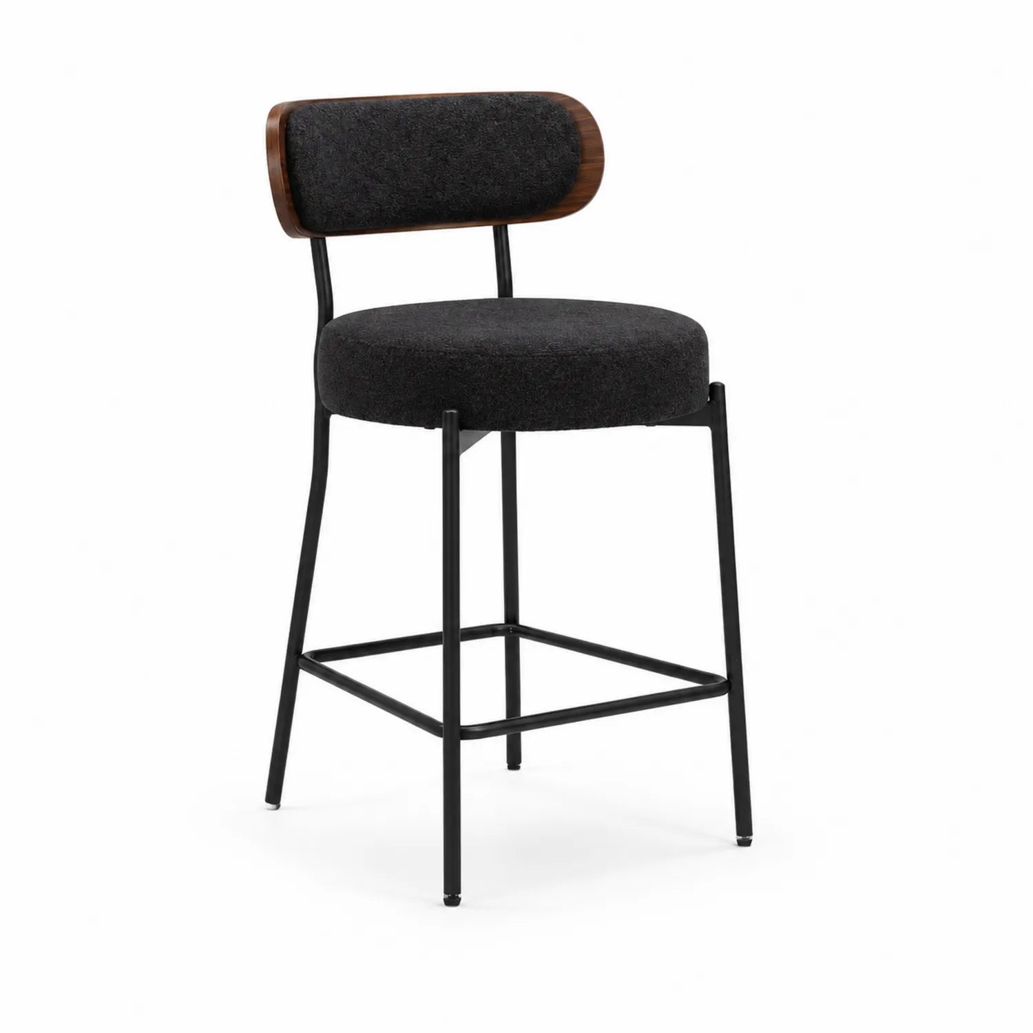 Barhocker mit Wollstoff und Metallrahmen Schwarz