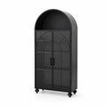 Stahlschrank mit Glastüren und Rollen, Schwarz, 180 cm