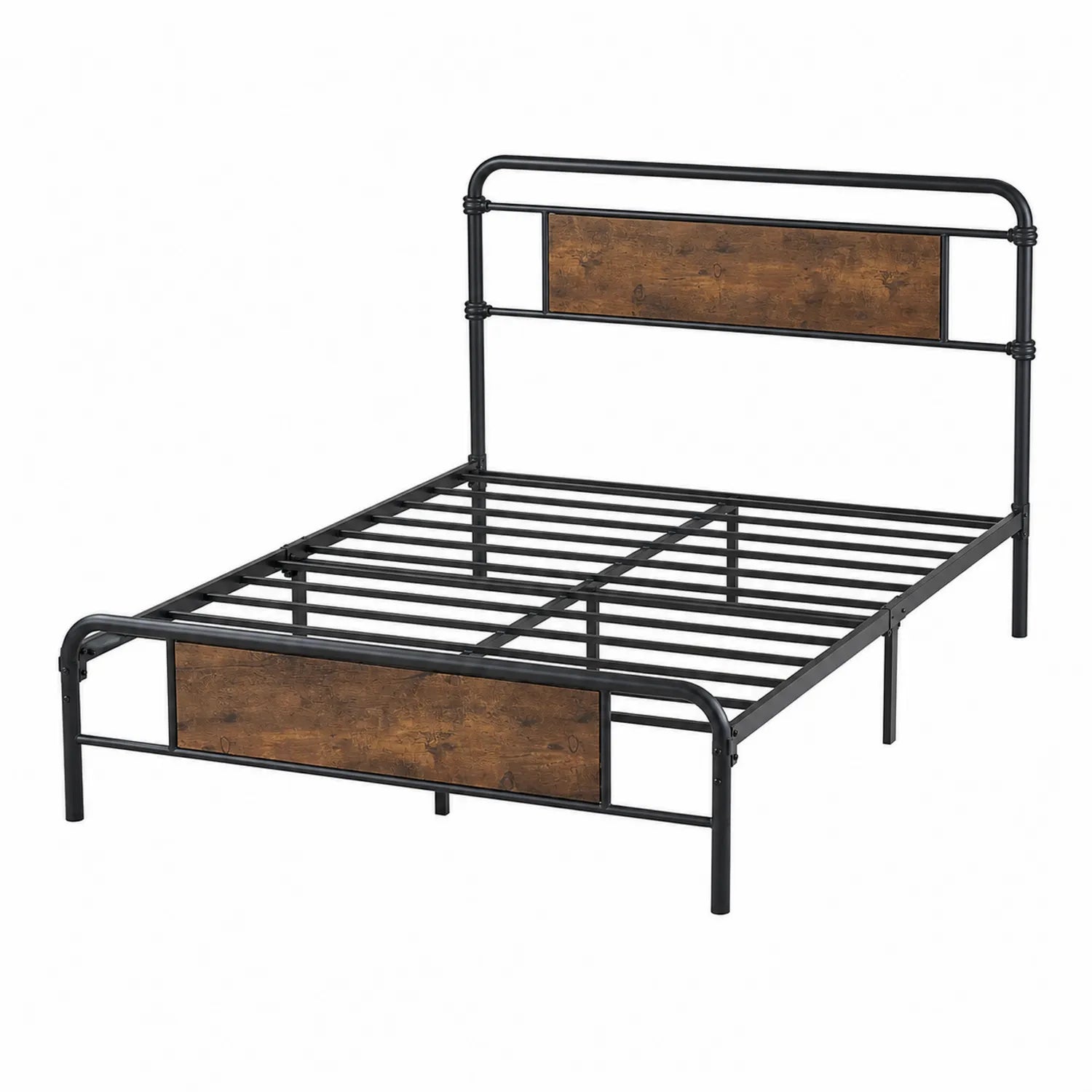 Metallbett mit Holzpaneelen Schwarz/Braun 140x200 cm