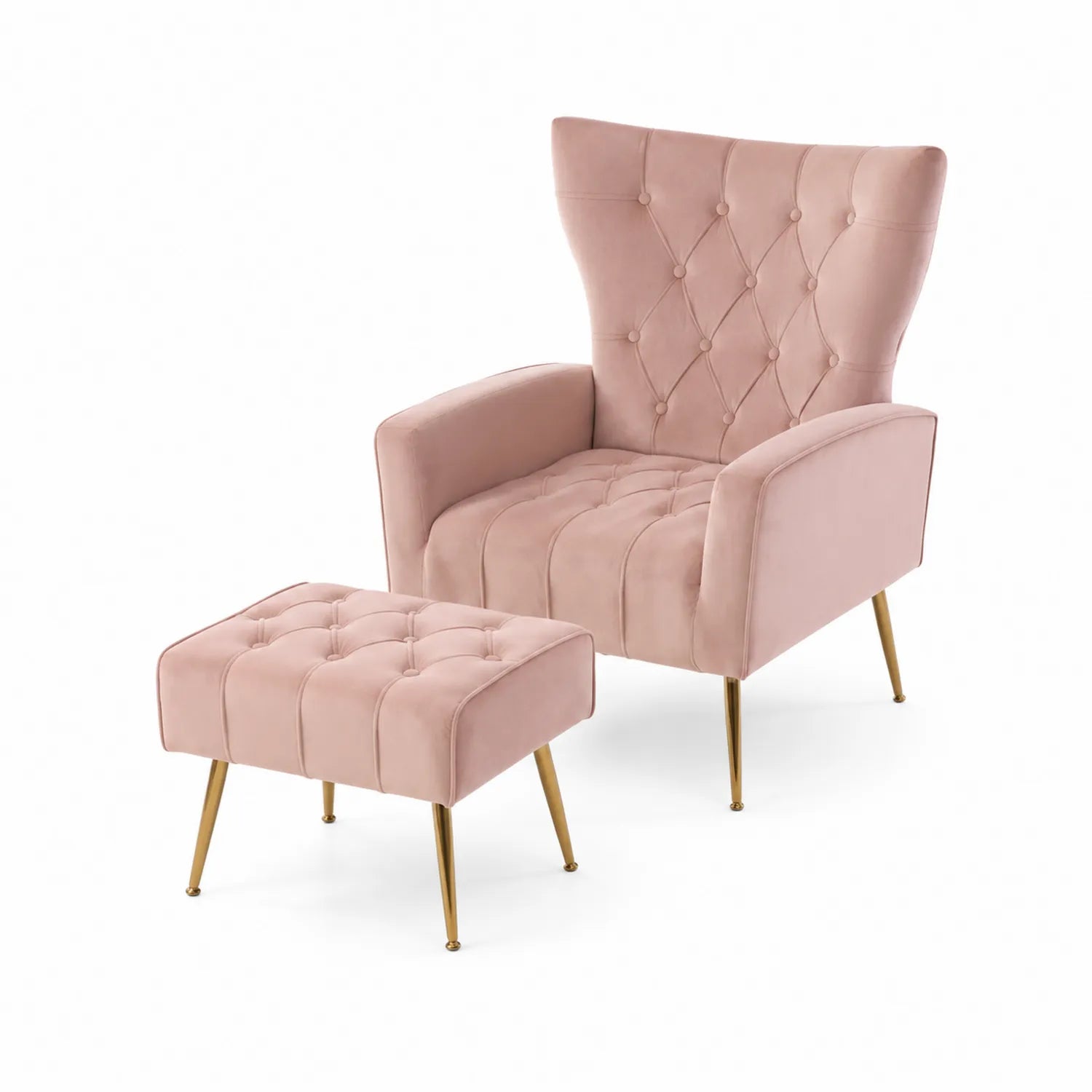 Sessel mit Hocker Samt Rosa Stahlbeine
