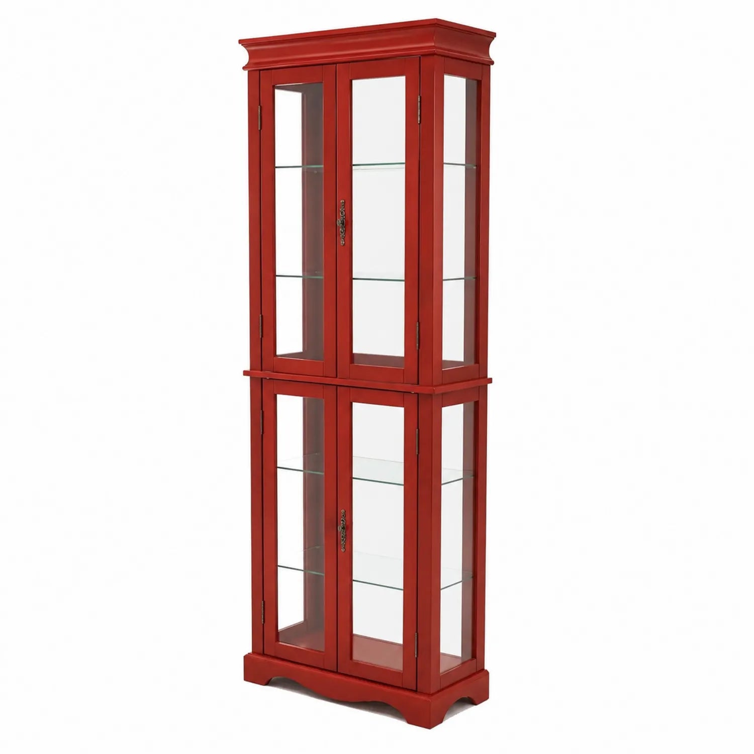 Vitrinenschrank Holz Sicherheitsglas Doppeltür Rot 180x60x40cm