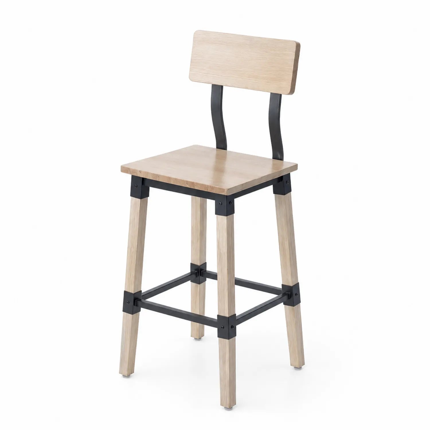 Barhocker aus Eichenholz und Metall, 110 cm, Hellbraun/Schwarz