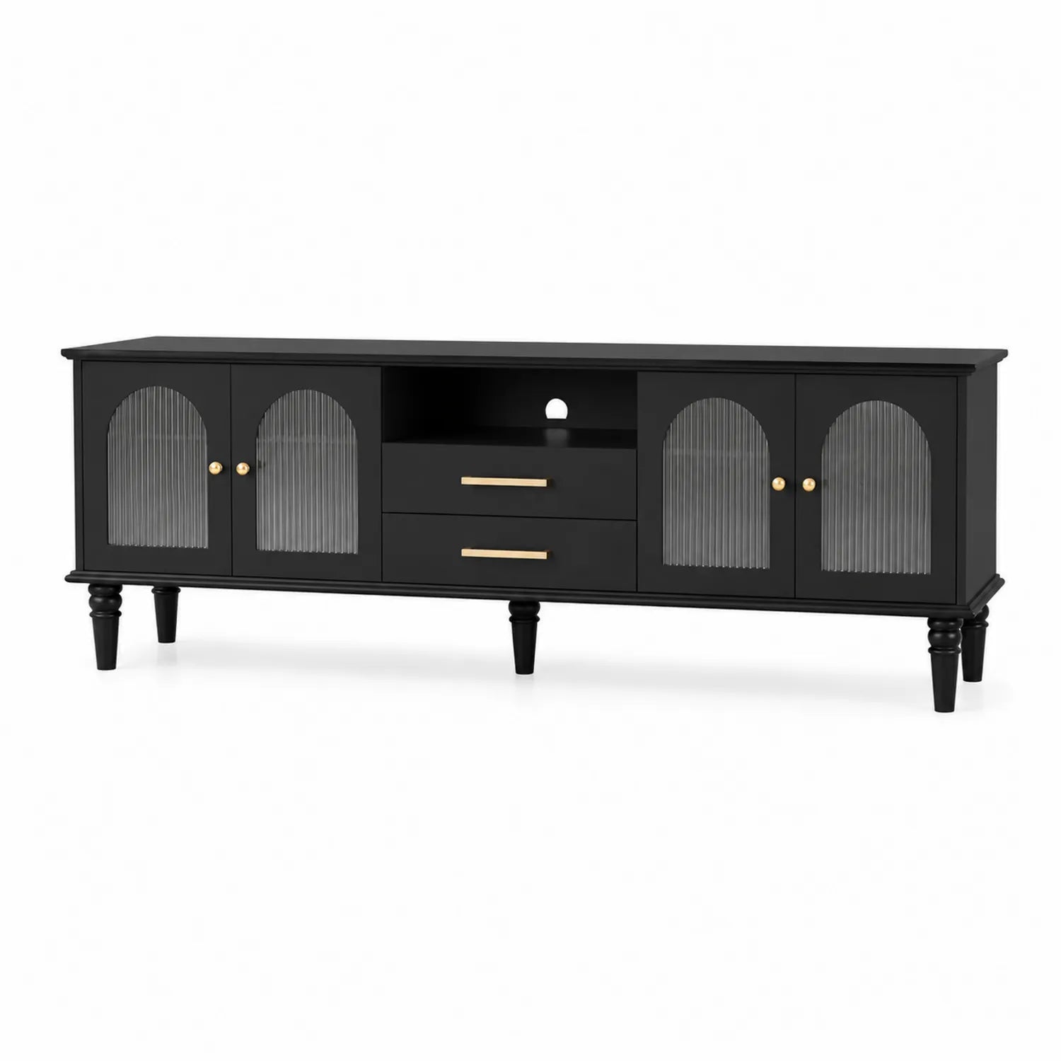 TV-Schrank Holz Schwarz mit geriffeltem Glas 180x40x60 cm