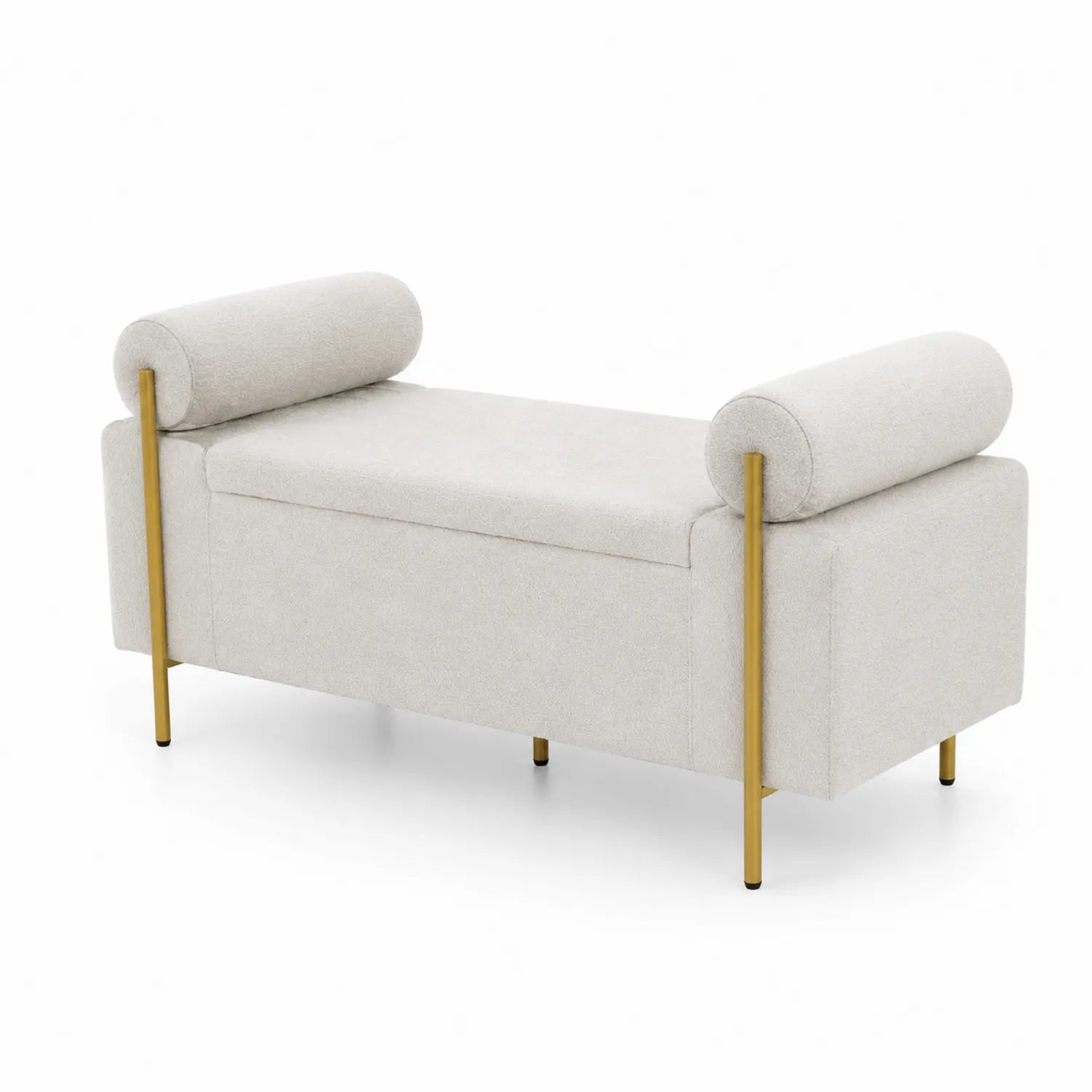 Sitzbank mit Polyesterstoff Beige Goldene Metallbeine