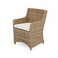 Rattan Stuhl mit Armlehnen und Baumwollkissen Beige