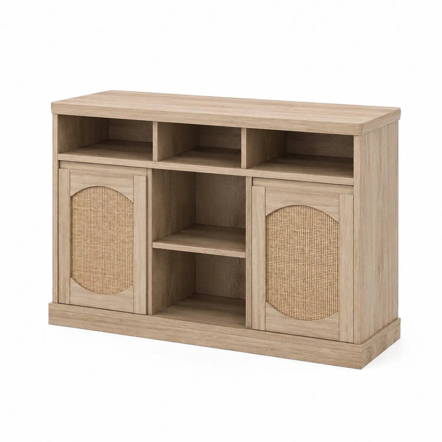 Sideboard aus MDF und Rattan mit Regalen, Naturfarben